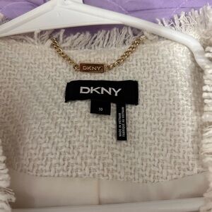 DKNY Cream Tweed Jacket with Gold-Tone Chain Detail